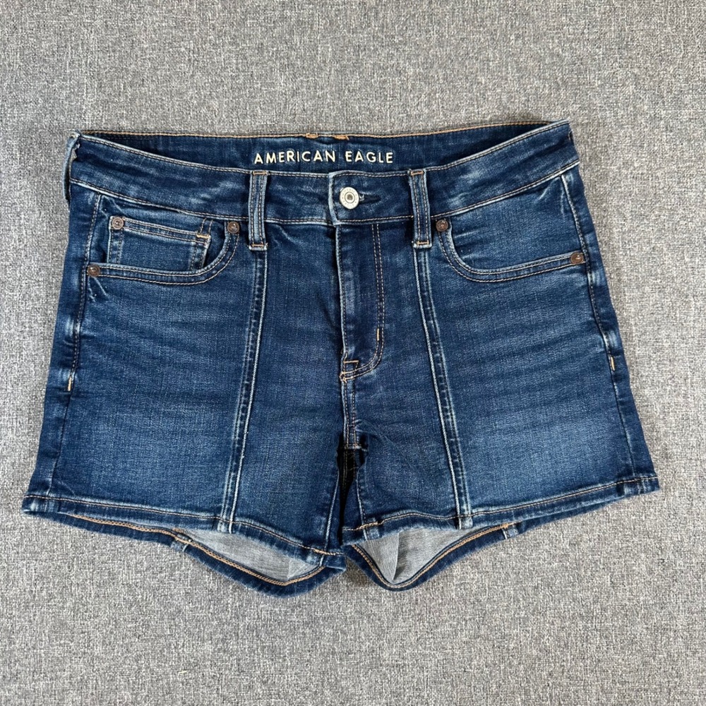 American Eagle Next Level Stretch Denim Shorts Womens 6 Dark Wash Seamed Blue